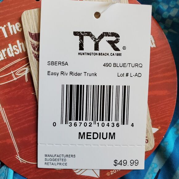Med TYR Blue Surf Board Shorts Easy Riv Rider Challenger Swimwear Trunks NWT - Picture 5 of 5